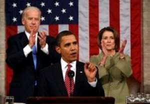 AP – Vice President Joe Biden and House Speaker Nancy Pelosi of Calif., applaud as President Barack Obama 