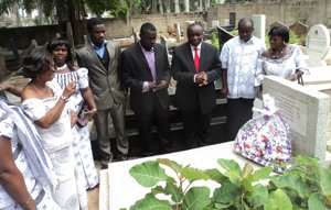 Kwabena Agyapong with family members at the wreath laying ceremony at the Osu Cemetery yesterday