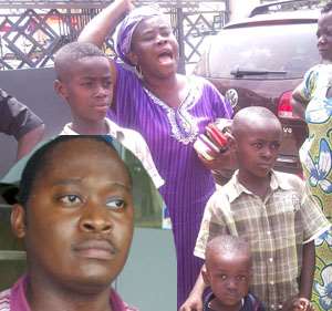 Evangelist Adwoa Serwah with her three kids outside the courtroom yesterday. Inset: Prince Adu Baokye