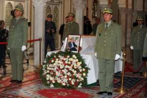 The coffin of the first president of independent Algeria, Ahmed Ben Bella.  By  (AFP/File)