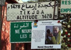 A memorial in Bouira to Frenchman Herve Gourdel, who was kidnapped in September while hiking in Algeria's Djurdjura National Park, and later beheaded by a jihadist group.  By Farouk Batiche AFPFile