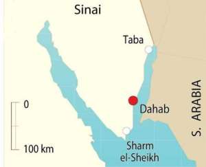 The tourists were abducted near the resort of Dahab on the Red Sea.  By  (AFP Graphic)