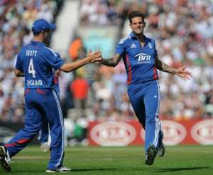 James Anderson and Jade Dernbach (pictured) took seven wickets between them for England against South Africa. By Olly Greenwood (AFP)