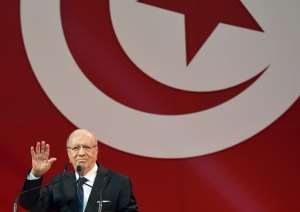 Beji Caid Essebsi, leader of Tunisia's main anti-Islamist Nidaa Tounes party and presidential candidate, gives a speech during a campaign meeting in Tunis on November 15, 2014.  By Fethi Belaid AFPFile