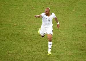 Ghanas midfielder Andre Ayew celebrates after scoring during of a Group G football match between Ghana and US at the Dunas Arena in Natal during the 2014 FIFA World Cup on June 16, 2014. By Javier Soriano (AFP/File)