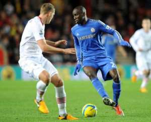 Demba Ba (right) on the ball for Chelsea against Southampton at St Marys Stadium on January 5, 2013. By Olly Greenwood (AFP)