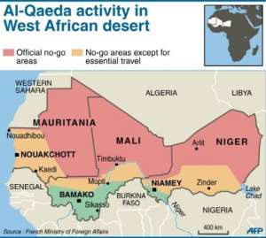 A map of Al-Qaeda activity in the West African desert.  By  (AFP/Graphic)
