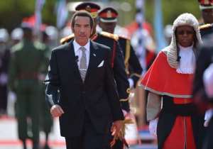 Botswana's President Ian Khama inspects the guard of honour after he was sworn in for his second term on October 28, 2014 in Gaborone, after winning re-election with a reduced majority.  By Monirul Bhuiyan AFPFile