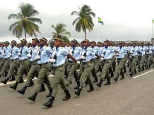 Female members of the gendarmerie participate in the Gabon national day parade.  By Patrick Fort AFP
