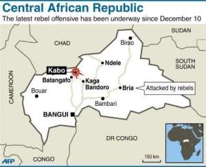 Rebel forces seized the town Kabo, 350 kilometres north of Bangui, on Wednesday.  By  (AFP/Graphic)