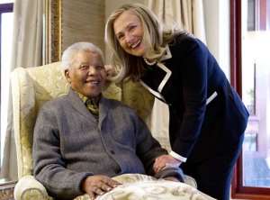 The two chatted in Mandela's home ahead of the meal.  By Jacquelyn Martin AFPPool