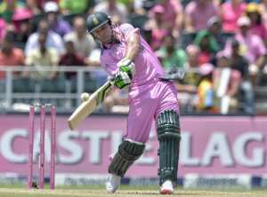 South African batsman AB de Villiers plays a shot during the second One Day International cricket match between South Africa and the West Indies at Wanderers cricket ground in Johannesburg on January 18, 2015.  By  (AFP)