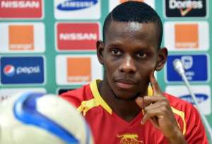 Guinea's midfielder Ibrahima Traore holds a press conference in Malabo, Guinea on January 23, 2015.  By Issouf Sanogo AFPFile