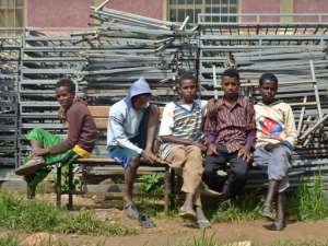 A group of young Eritrean refugees is pictured on August 28, 2011, at Endabaguna Camp in northern Ethiopia.  By Jenny Vaughan AFPFile