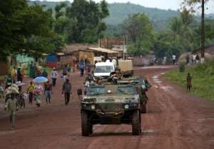 A convoy of French troops, part of the Sangaris forces, patrol in Bambari, Central African Republic, on April 16, 2014.  By Miguel Medina AFPFile