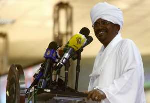 Sudan's President Omar al-Bashir delivers a speech following his reelection for another five years in office, on April 27, 2015, in Khartoum.  By Ashraf Shazly AFP
