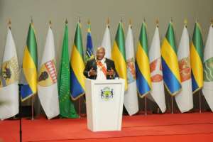 Gabon President elected Ali Bongo Ondimba addresses his guests during the swearing in ceremony in Libreville on September 27, 2016.  By Steve Jordan AFPFile