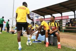 Ghana's players take part in a training session in Port-Gentil on January 18, 2017, during the 2017 Africa Cup of Nations tournament in Gabon.  By Justin TALLIS AFPFile