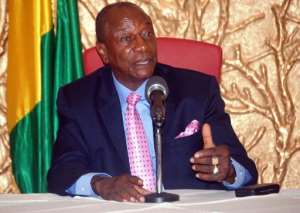 Alpha Conde, pictured on November 26, 2014 at the presidential palace in Conakry, says Islamic extremism risks spreading throughout west Africa.  By Cellou Binani AFPFile