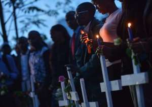 A vigil in Nairobi on April 7, 2015 to remember victims of an armed assault on a university in Garissa, Kenya, claimed by Somalia's Al-Qaeda-linked Shebab insurgents.  By Tony Karumba AFPFile