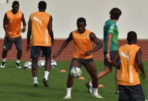 Ivory Coast's national football team players take part in a training session in Malabo on January 30, 2015.  By Issouf Sanogo AFP