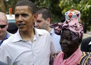 Barack Obama with his grandmother Sarah Obama in Siaya near Kisumu in Kenya, on August 26, 2006.  By Simon Maina (AFP/File)