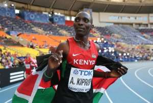 Kenya's Asbel Kiprop celebrates after winning the men's 1500 metres final at the 2013 IAAF World Championships in Moscow, on August 18, 2013.  By Franck Fife AFPFile