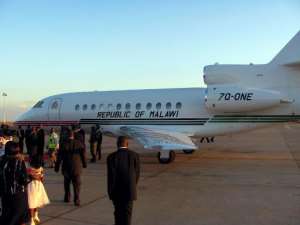 A picture taken on May 14, 2012 shows Malawi's presidential jet arriving at Kamuzu International Airport in Lilongwe.  By Amos Gumulira AFPFile