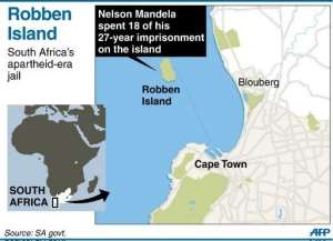 Graphic showing Robben Island, site of South Africa's apartheid era prison that held Nelson Mandela for 18 year.  By  AFP Graphic