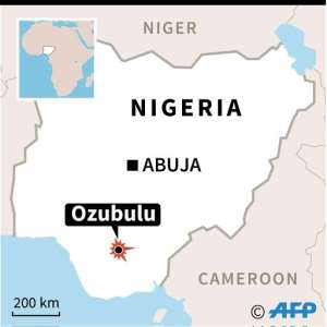 Map of Nigeria locating an armed attack on a church in Ozubulu.  By AFP AFP