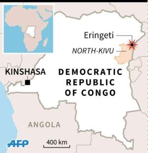 Map of the DRC locating Eringeti, North Kivu.  By  AFPFile
