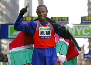 Geoffrey Mutai of Kenya, seen after winning the New York City Half Marathon, in lower Manhattan, in March 2014.  By Rich Schultz GettyAFPFile