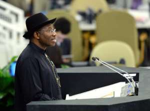 Goodluck Ebele Jonathan, President of Nigeria, speaks at the United Nations General Assembly on September 24, 2013 in New York.  By Stan Honda AFPFile