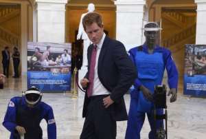 Prince Harry tours an exhibit on landmines and unexploded ordnances in Washington, DC, on May 9, 2013.  By Jewel Samad AFPFile