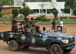 This picture taken on March 30, 2013 shows armed Seleka rebels in Bangui.  By Sia Kambou (AFP/File)