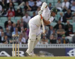South African Captain Graeme Smith hits a shot.  By Ian Kington (AFP)
