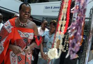 King of Swaziland Mswati III visits a Gem and Jewellery Exchange in Colombo on August 15, 2012.  By Ishara S.Kodikara AFPFile