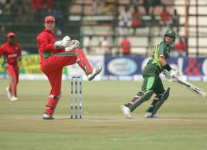 Brendan Taylor left keeps wicket in an ODI against Pakistan at the Harare Sports Club on August 31, 2013.  By Jekesai Njikizana AFPFile