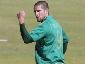 South African bowler Wayne Parnell successfully appeals for a wicket.  By  AFP