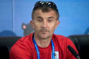 Uganda's national football team coach Milutin Sredojevic attends a press conference at Port-Gentil Stadium on January 16, 2017.  By Justin TALLIS AFP