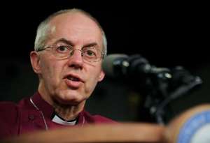 The Archbishop of Cantebury Justin Welby speaks during a press conference at the State House in Juba, South Sudan on January 30, 2014.  By Carl de Souza AFPFile