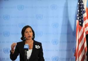 Susan Rice, US Ambassador to the United Nations, speaks to the media.  By Stan Honda AFPFile