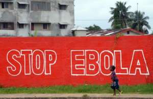A girl walks past a slogan painted on a wall reading Stop Ebola in Monrovia on August 31, 2014.  By Dominique Faget AFPFile