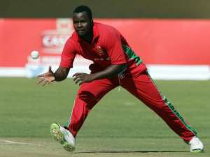 Zimbabwe's bowler Brian Vitori in action during the second match of a three-match series of One Day Internationals ODI between between Zimbabwe and South Africa at the Queens Sports Club in Bulawayo, on August 19, 2014.  By Jekesai Njikizana AFP