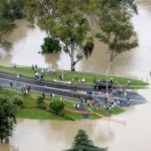 An aerial view of flood affected streets