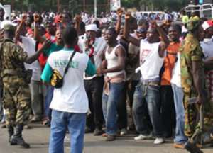 A group of NDC supporters who besieged the offices of the Electoral Commission demanding the declaration of the 2008 election results