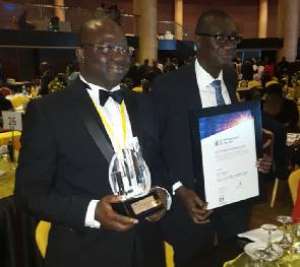 Founder and Managing Director of Kinapharma and Healthilife, Mr Kofi Nsiah-Poku L beat four other Nigerians in the Emerging Enterpreneur Category. With him is Mr Nuamah Fameyeh.