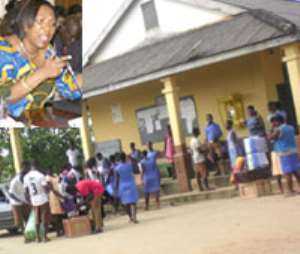 INSET: Mrs. Betty Mould-Iddrisu, Minister of Education, Students returning to campus from midterm holidays when The Chronicle visited the school on Tuesday