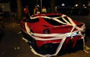 Balotelli8217;s expensive Farrari nicely wrapped in toilet paper