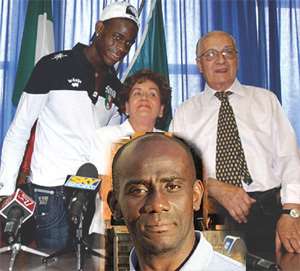 Mario Balotelli with foster parents, (insert) Mr. Barwuah, Mario Balotellis real father